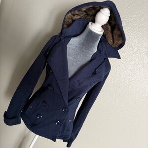 Wet Seal Medium Navy Blue Faux Fur hooded Jacket